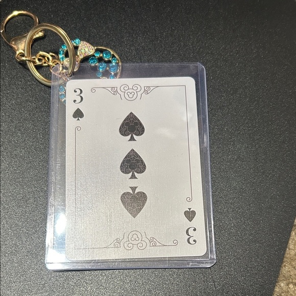 Gold and Teal Keychain with Card and Holder - Picture 1 of 2